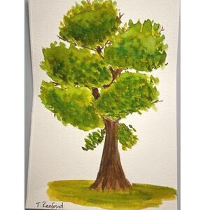 Hand painted watercolor original painting tree 8.5x5.5”